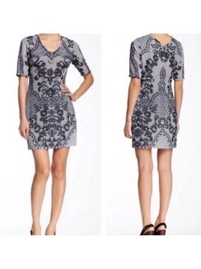 Yoana Baraschi Fleuris Lace Anthropologie Sheath Dress Bodycon Navy Blue Size 0